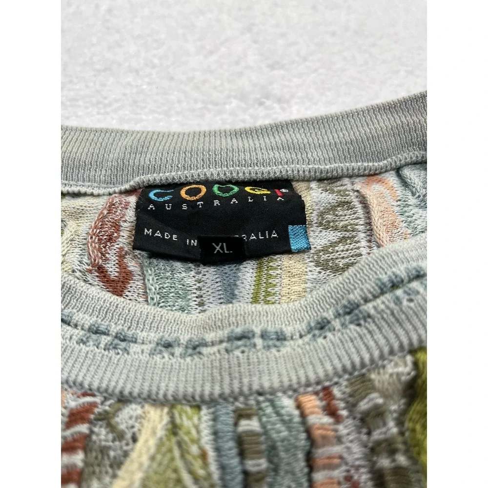 COOGI Women's 3D Cable Knit Crew Neck Size XL Sage Green Colorful 90's - Picture 9 of 13